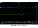 green magnetic H field      blue electric field outside the copper tube with a bare scope probe tip with a flake of metal foil attached.png